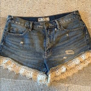 Free People Lace Denim Shorts